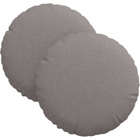 Deux coussins d'assise, gris-brun, 30 cm de diamètre, 13 cm de hauteur, en tissu. (1/5)