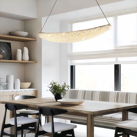 Elegante K9 Kristall-Hängelampe in Champagnerfarben, höhenverstellbare LED Deckenleuchte mit 3 Farbtemperaturen, ideal für Wohnräume, Maße Ø 80 x 120 cm