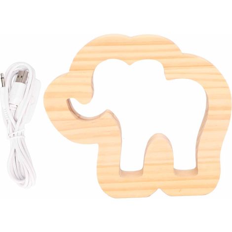 Lampe à LED en bois sculpté éléphant, 3.3W, alimentation USB, lumière d'ambiance pour bureau ou chambre (1/5)
