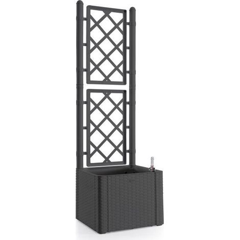 STEFANPLAST Bac a fleurs carré Natural Deluxe avec treillis - 43 x 43 x 142 H - 35 + 2 L dans la réserve - Anthracite (1/2)