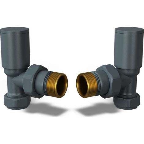 Round - Anthracite Radiator Valves Angled 15mm