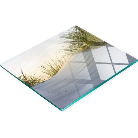 Tabla de cortar de cristal para cocina con estampado de dunas costeras, 60x52 cm. (1/5)
