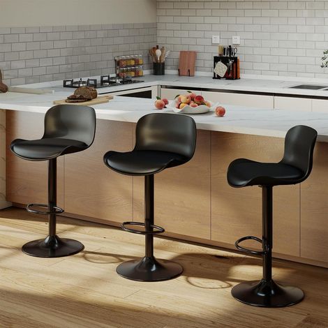 Barhocker 3er Set, höhenverstellbar, drehbar, mit Rückenlehne, Kunstleder, Schwarz (1/5)