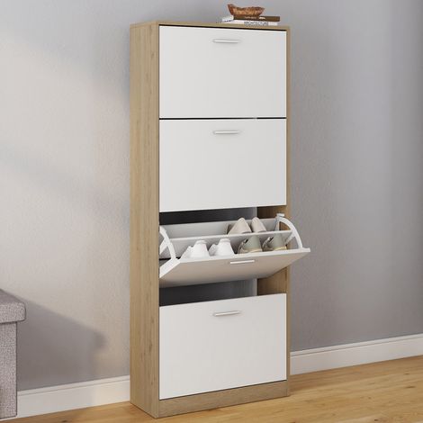 Mueble zapatero KLARK imitación haya 4 puertas blancas (1/5)