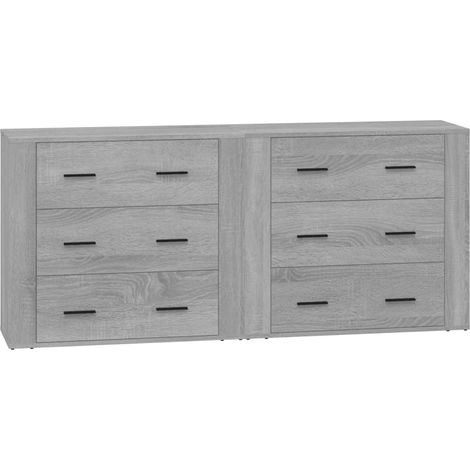 Credenza a buffet cassettiera mobiletto portaoggetti cucina soggiorno salotti set di 2 legno ingegnerizzato Sonoma grigio 020036971