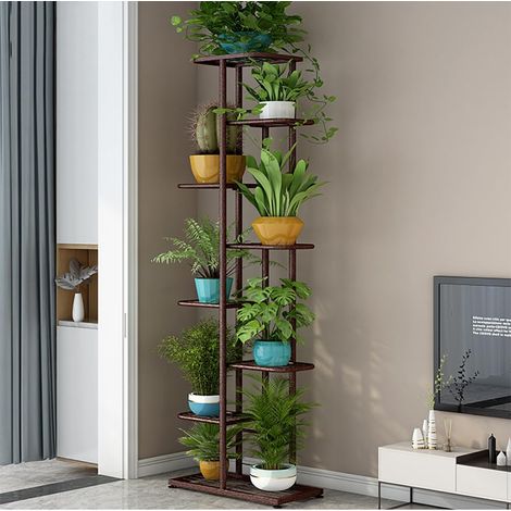 Support Pour Plantes Intérieur/Extérieur, 8 Niveaux 9 Pots, étagère à Fleurs métallique multicolonne, présentoir d’angle blanc (1/5)