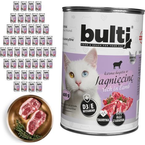 Alimento húmedo para gatos BULTI sabor cordero, lata de 48 x 400 g. (1/2)
