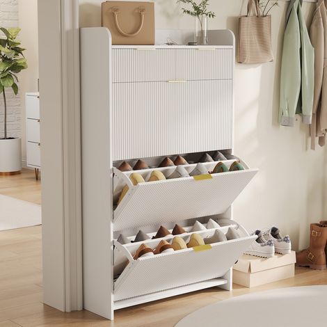 ADWOLT Meuble à Chaussures Blanc ,Armoire de Rangement pour Chaussures ,1 tiroirs, 3 portes, 20 Paires, 77x24x133.5 cm (1/5)