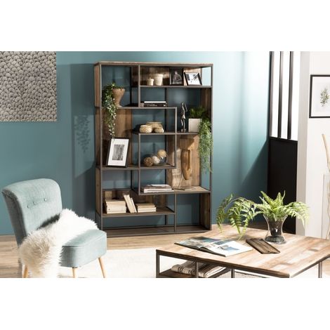 SIXTINE - Bibliothèque 6 niveaux 6 niches en bois Teck recyclé marron (1/5)