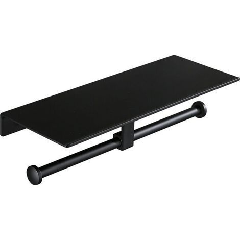 Drill-Free Hygienic Toilet Roll Holder with Mobile Phone Shelf Double Wall Mount for Bathroom (Black) (1/4)