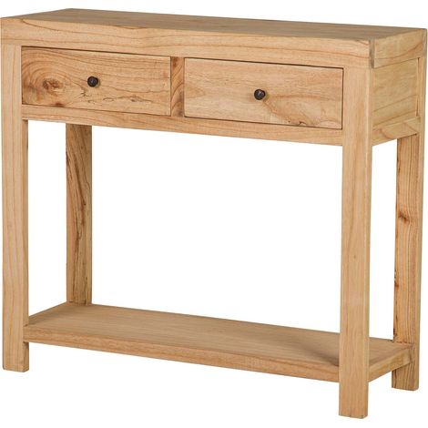 Konsolentisch mit 2 Schubladen, Mindi-Holz, Braun, 90 x 30 x 80 cm