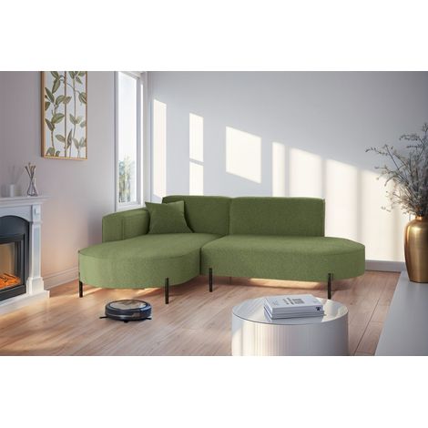 Ecksofa Designersofa VALENCIA XS in Stoff Quelle Hellgrün Ottomane Links (1/2)