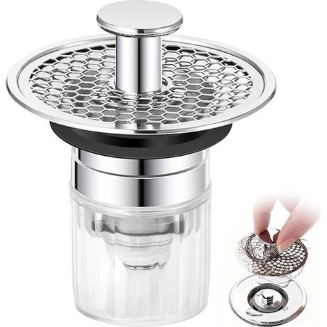 Tapón de desagüe emergente, tapón para lavabo de 32-42 mm, con filtro anti, obstrucción y antiolor, tapón universal para lavabo (1/5)