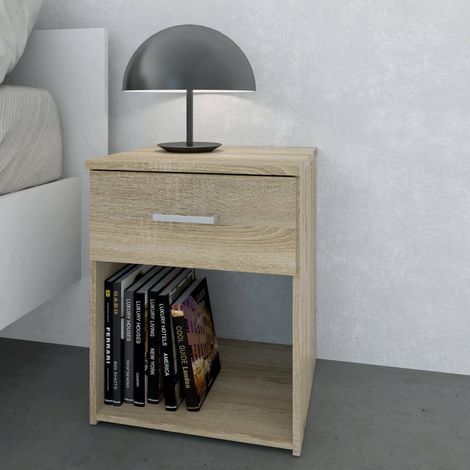 Dmora Table de chevet, couleur chêne, Mesures 37,6 x 47,5 x 35,95 cm, avec emballage renforcé (1/5)
