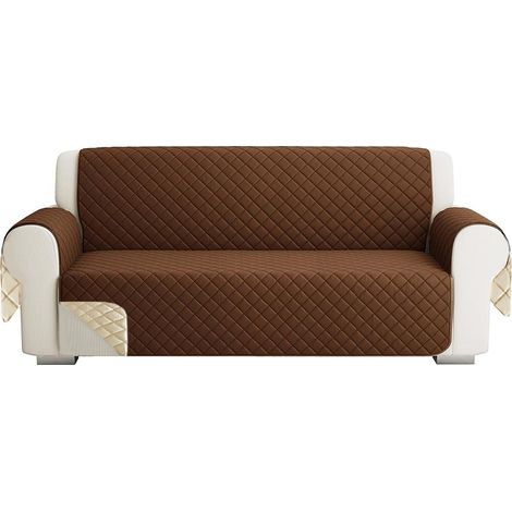 Copridivano trapuntato con braccioli a 3 posti double face, seduta 170 cm, salvadivano in tessuto antiscivolo e antigraffio, made in Italy - Marrone e (1/5)