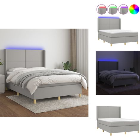 Boxspringbett mit Matratze & LED Hellgrau 140x190 cm Stoff - Boxspringbett - Doppelbett - Lattenrost - Bettauflage - LED Beleuchtung (1/5)