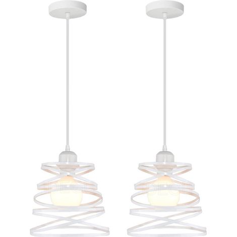 Lot de 2 Suspensions Luminaires Moderne Créatif Lustre Plafonnier de Design à Spirale en Cascade Vintage Métal E27 Lampe Suspension pour Chambre Salon,20cm (Blanc) (1/3)