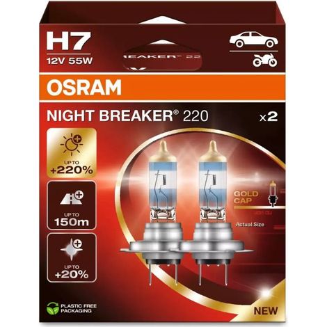 Osram – Ampoule halogène H7 64210NB2202HB – Luminosité jusqu'à 220% supérieure – Faisceau lumineux jusqu'à 150m – Coffret d'ampoule