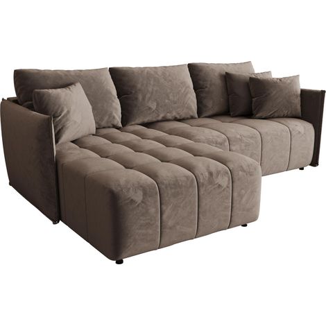 Canapé d’angle velours convertible avec rangement ELIO angle gauche-Marron-angle gauche (1/4)