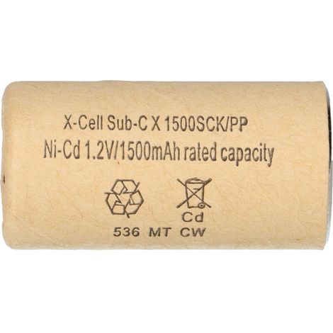 XCELL Sub-C-Zelle, Ni-Cd, Pappmantel, 1,2V/1500mAh, 43x23mm (1/5)