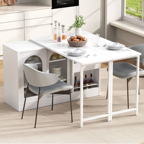 Table extensible bar avec rangement, rotation 360°, 121,5 x 40 x 76,7 cm, blanc DESVIAE (1/5)