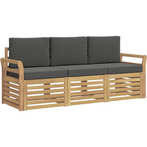 Salon de jardin canapé d'extérieur 3 places en bois d'acacia massif blanc et anthracite (1/5)