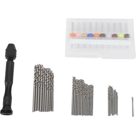Ensemble de 57 forets à main, perceuse à main avec étau à broche, 46 micro-forets hélicoïdaux, 10 mini-forets pour circuits imprimés (0,11 mm).