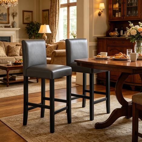 Chaise haute avec dossier, lot de 2 tabourets de bar et cuisine – hauteur réglable, assise rembourrée, design moderne – idéal pour îlot central (1/4)