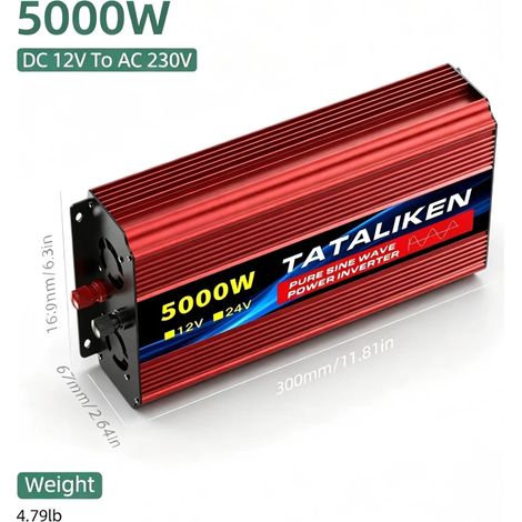TATALIKEN Reiner Sinus‑Wechselrichter 5000 W, 12 V auf 230 V, Solar‑Stromumwandler, geeignet für Fahrzeuge, Camping und Hausgebrauch