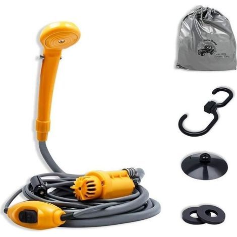 Douche de camping - AUFUN - Portable 12 V - Tuyau de 2 m - Câble de 5 m - Accessoires inclus (1/4)
