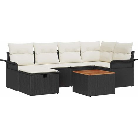 Garden Sofa Set with Cushion 7 pcs Black Poly rattan vidaXL