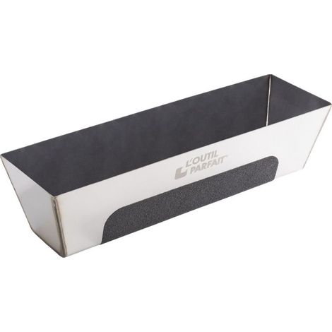 L'Outil Parfait – Bac à enduire inox 0.70mm – Hauteur 9 cm – Fond évasé 31.8 à 35.8 cm – Largeur 6.5 à 10.8 cm – Zone de maintien antidérapante