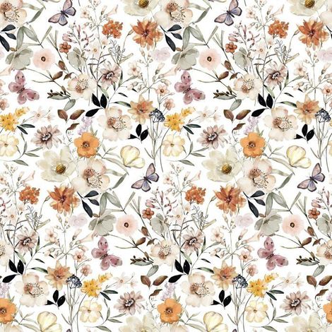 Papier Peint Fleur Papillon Beige Aquarelle Bohème Papier Peint Feuillage Beige Vintage Papiers Peints Adhesif Mural Chambre[BI113] (1/5)
