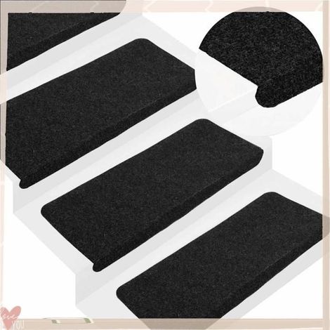 343478 Tapis d'escalier auto-adhésifs 15 pcs 65x24,5x3,5 cm Noir (1/5)