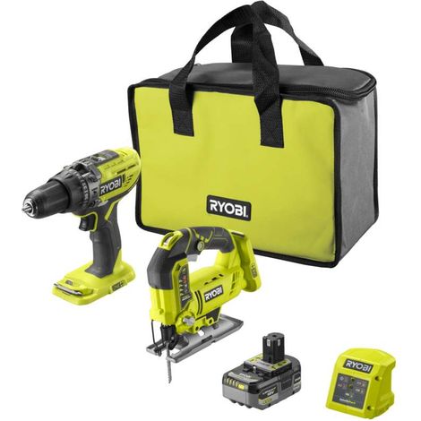 Ryobi Kit Trapano Avvitatore e Seghetto Alternativo 18V con Borsa