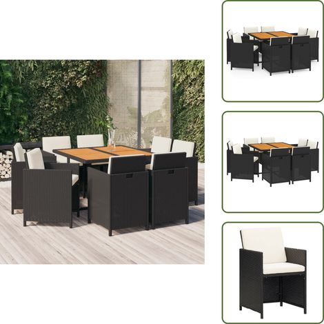 Ensemble à manger de jardin coussins 9pcs Résine tressée Noir - Salon De Jardin - Meubles De Jardin - Set De Jardin - Table Et Chaises - Résine Tressée (1/5)
