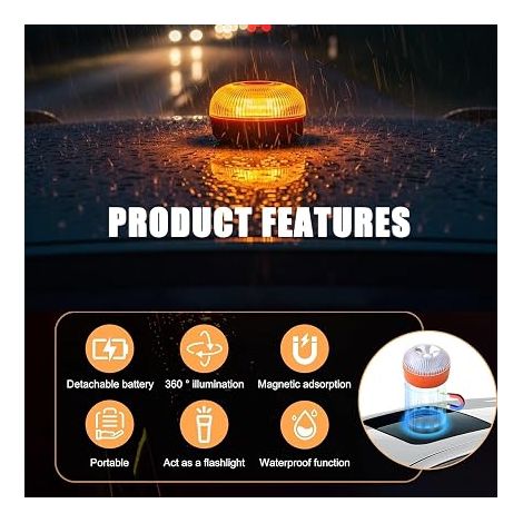 V16 Warning Light, Magnetic Warning Beacon for Car and Motorcycle with 2 Lighting Modes, Emergency Light for Car Vehicle Tractor SUV (1/4)