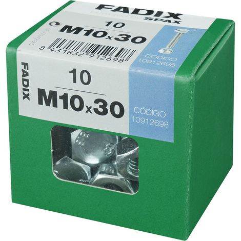 CAJA L 10 unid. TORNILLO METRICA CAB HEX+TUERCA CINC M 10x30mm FADIX (1/2)