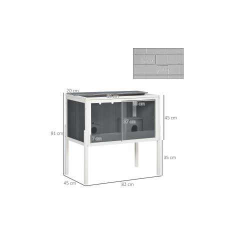 Cage pour hamster nain grise en bois avec 2 maisonnettes et accessoires, format 82 x 45 x 81 cm pour la maison et l'espace de jeu (1/5)