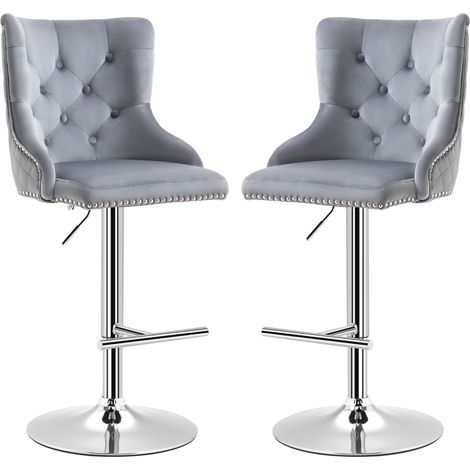 Tabourets de bar réglables hauteur assise pivotante repose-pieds acier gris lot 2 46x55x123 cm