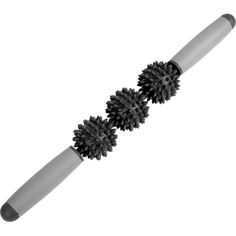 Bâton de massage relaxant pour le corps et les muscles, avec rouleau musculaire et 3 boules hérisson. Outil anti-cellulite, amincissant et relaxant. Noir. (1/5)