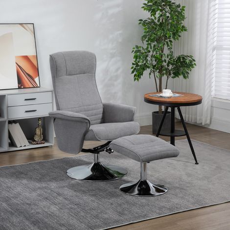 Fauteuil relax inclinable pivotant 360° gris en tissu avec repose-jambes, chaise lounge réglable 135° (1/5)