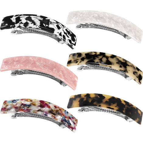 6 Pices/ensemble De Pinces Cheveux Pour Femmes En Carapace De Tortue, Petites Pinces Cheveux Automatiques Rectangulaires, Adaptes Aux Cheveux Fi (1/4)