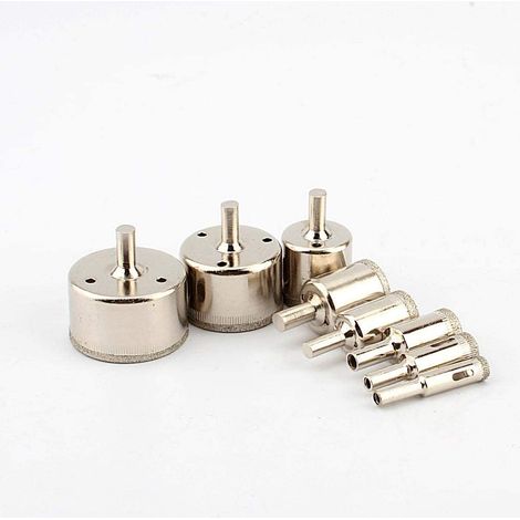Jeu de 8 forets et scies cloches diamantés (10-50 mm) pour marbre et carrelage. (1/5)
