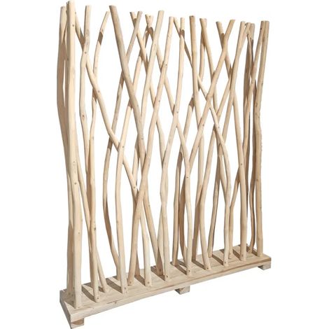 Paravent 120 cm en teck brut blanchi – Style naturel et bohème – Séparation artisanale pour intérieur – Dimensions 120x100x19 cm – Meubletmoi (1/5)