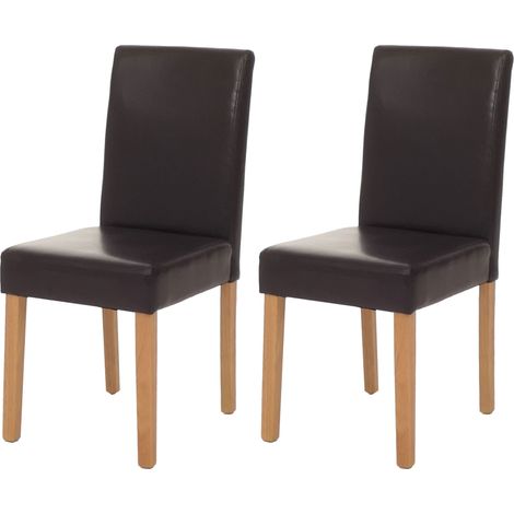 [NEUWERTIG] 2er-Set Esszimmerstuhl Stuhl Küchenstuhl Littau Leder, braun, helle Beine