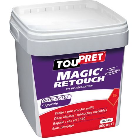 Toupret – Enduit de rebouchage Magic'retouch 800ml – Pour fissures et trous intérieurs – Application sans ponçage – Inclus spatule