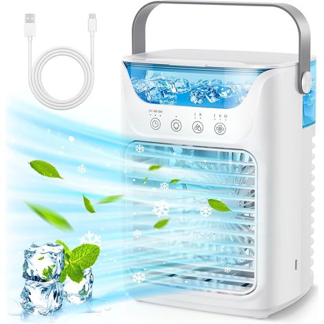 Aire acondicionado portátil, ventilador de escritorio 4 en 1, capacidad de 700 ml, con luz nocturna de 7 colores, para uso doméstico. (1/5)