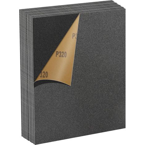 Set de Papier Abrasif 320 Grains, 12 Pièces 23 x 28cm Papier Abrasif Résistant à l'Eau pour Voitures Métaux Murs Bois Meubles, Polissage Humide et Sec Papier de Verre (1/5)