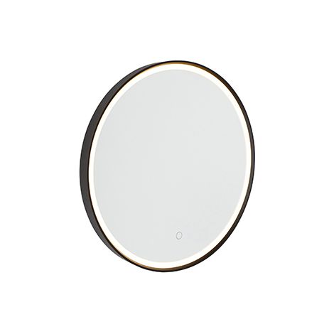QAZQA Moderno Espejo de baño negro 50cm LED regulador táctil - MIRAL Aluminio /Vidrio Redonda Incluye LED Max. 1 x 14 Watt